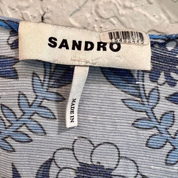 SANDRO PARIS Eyana Yana Scarf Print Blue Fit and Flare Dress Flounce 2 - Picture 16 of 16